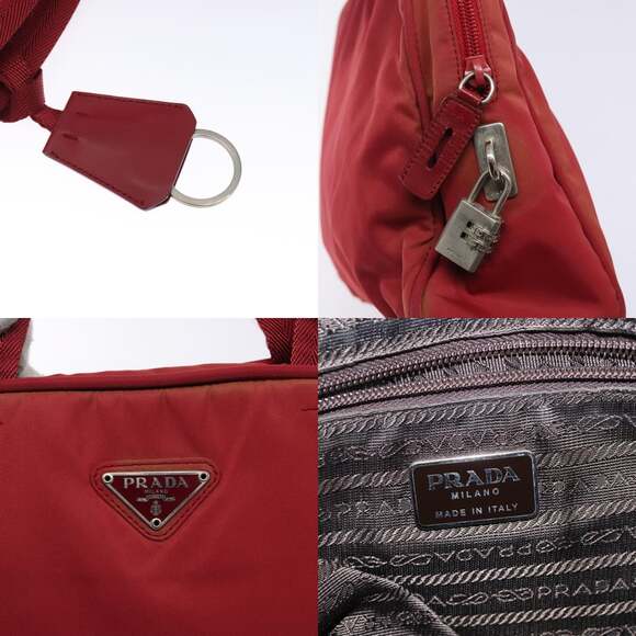 PRADA Hand Bag Nylon Red Silver - Picture 11 of 13
